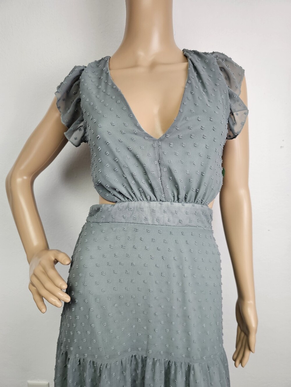 Altar'd State Sage Green Swiss Dot Tiered Maxi Dress Lace Back Sz M Fairycore - Picture 4 of 10